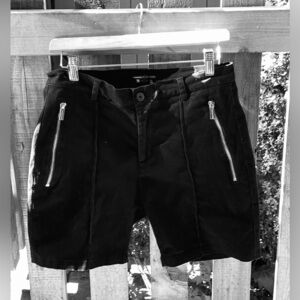 Maniere De Voir black shorts with zip side pockets, size 30 waist.